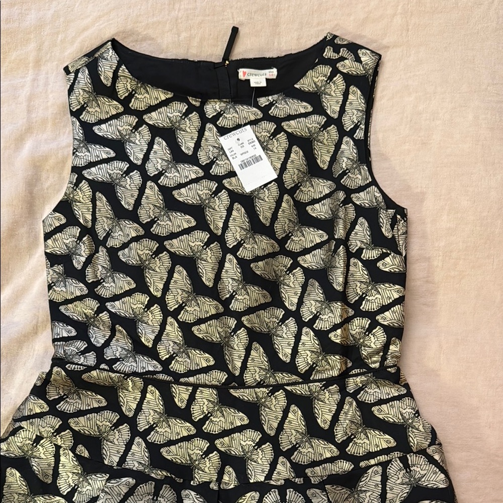 J.Crew Crewcuts NWT Black and Gold Butterfly jacquard Dress size 14
